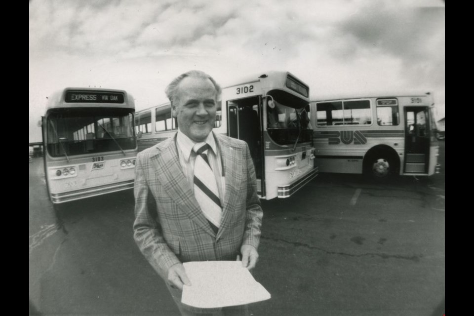 Burnaby MLA Jim Lorimer, minister of municipal affairs, advocated for the 49th Avenue bus from Metrotown to UBC. 