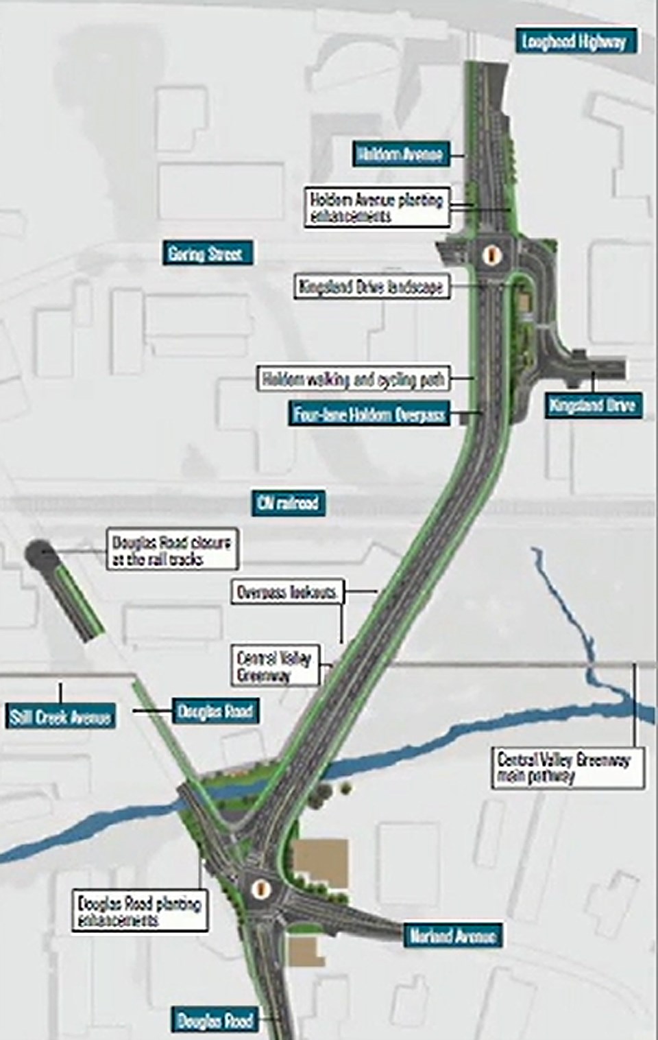 Holdom Overpass, rail corridor Burnaby 4 overpass design map