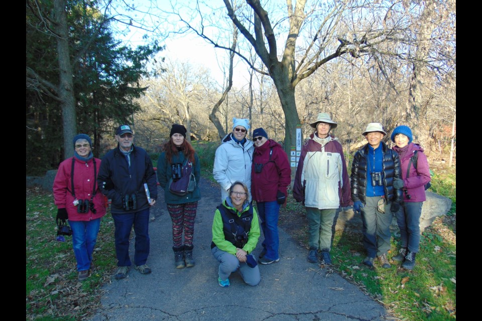 Members from Waterloo Region Nature are ready for bird watching on the Linear Trail in Cambridge.                               