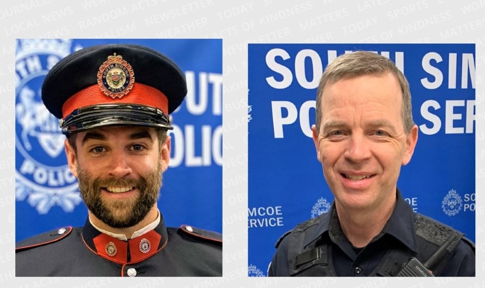 South Simcoe police Const. Devon Northrup (left) and Const. Morgan Russell were killed after responding to a disturbance call at an Innisfil home on Tuesday, Oct. 11, 2022. Their funeral service will be held in Barrie on Thursday, Oct. 20.