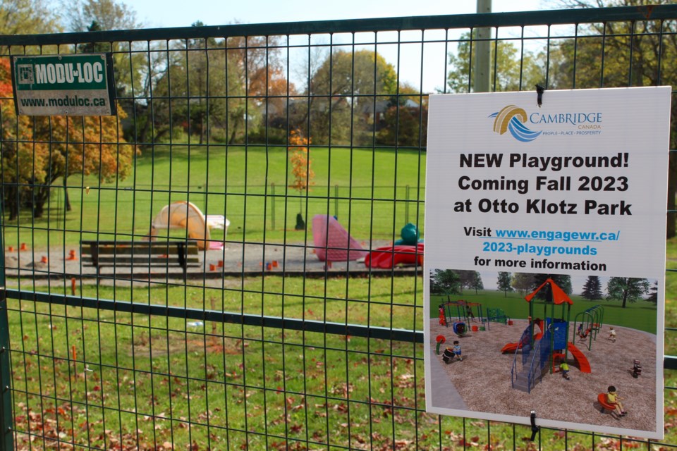 The playground at Otto Klotz Park has been fenced off until the renovations are complete.