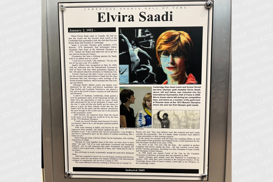 Elvira Saadi, a local gymnastics coach who received a lifetime ban from coaching athletes last month, is having her spot in the Cambridge Sports Hall of Fame reviewed.