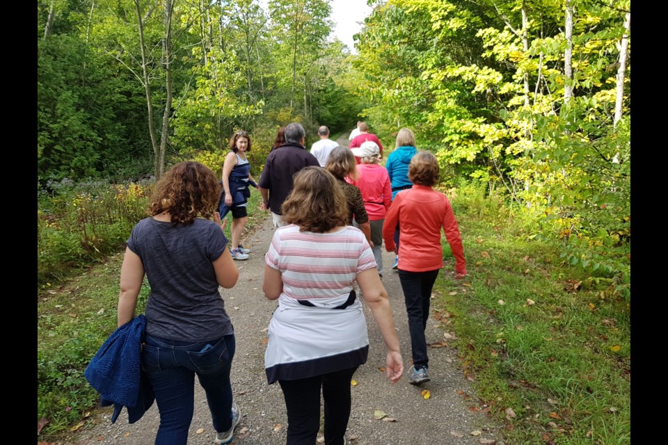 Hikers take the trail from Glen Morris towards Cambridge.