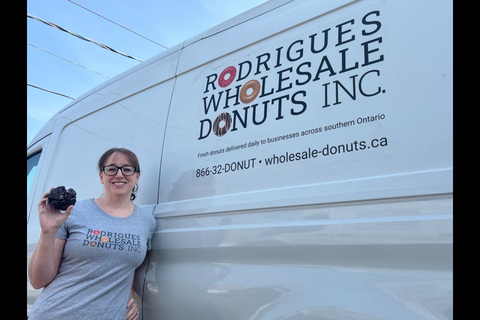 Sarah Rodrigues and her husband Yvan have been running Rodrigues Wholesale Donuts Inc. since December. The Cambridge company produces between 3,000 to 4,000 donuts a day.