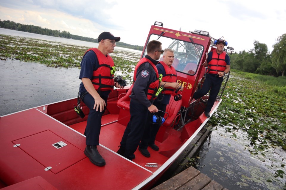 Firefighter airboat training on Puslinch Lake.