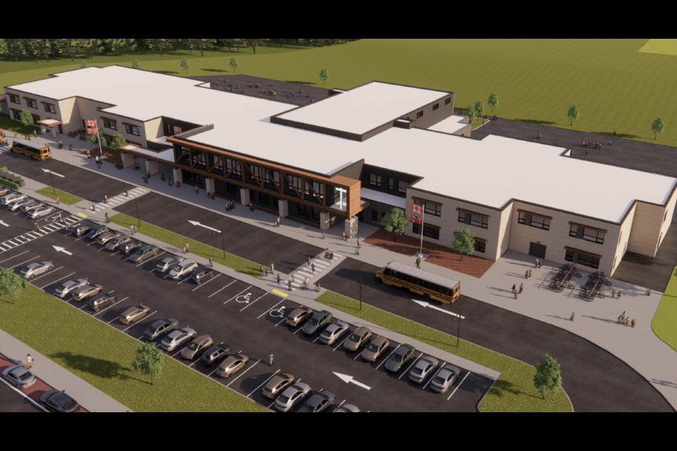 A rendering of the new joint-use school being constructed on Wesley Boulevard in South Galt.