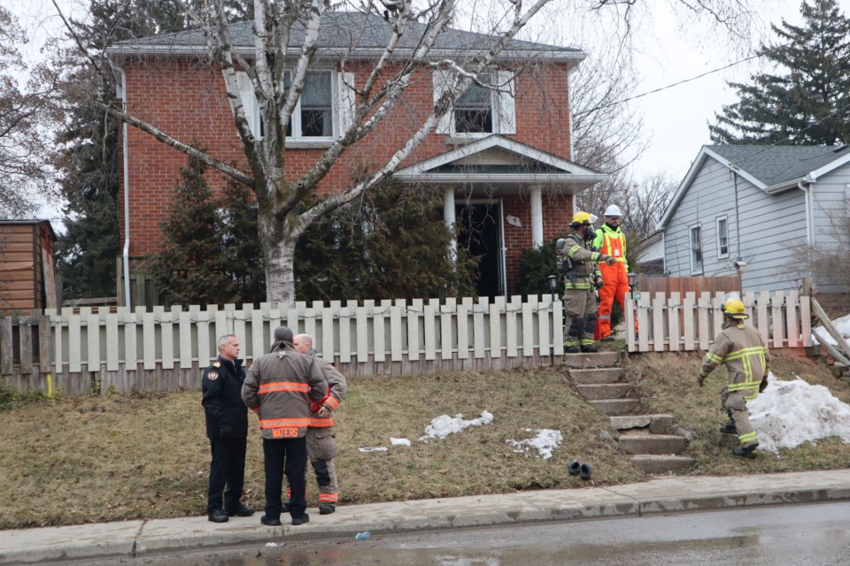 Cambridge Fire investigates a blaze at a home on Richards Avenue this afternoon.