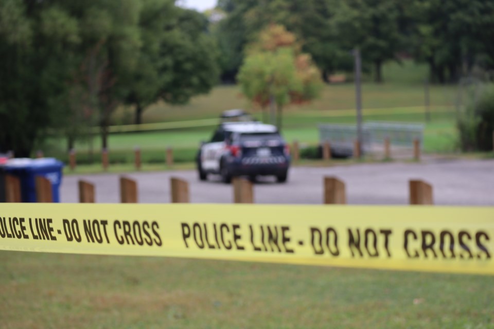 Police tape sections off Soper Park after a child was found unresponsive 