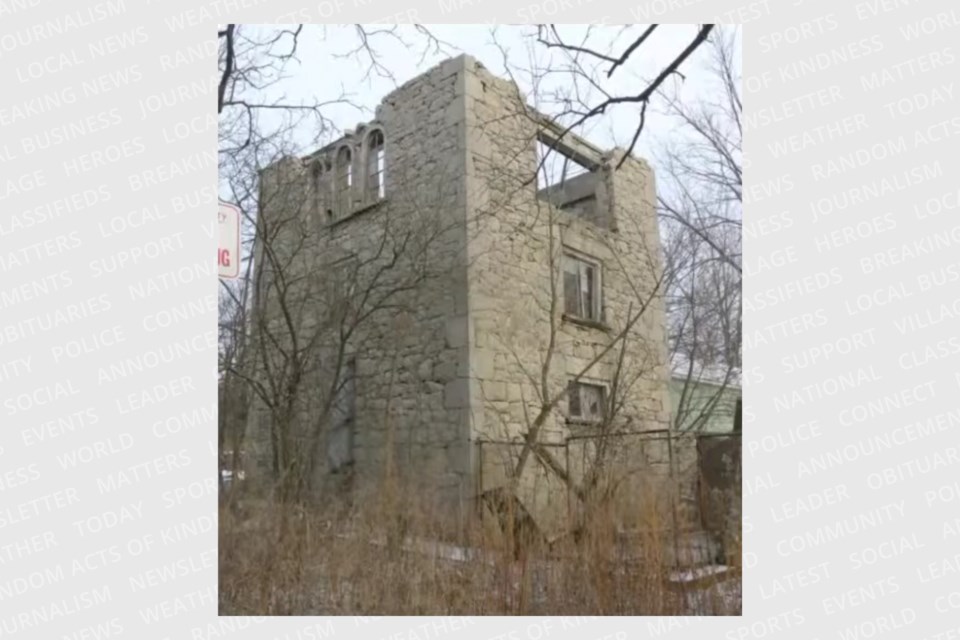 The stone tower at the Forbes Estate property at 171 Guelph Ave.  will be dismantled and stored until it can be reconstructed at the nearby Jacob's Landing Park in Hespeler.