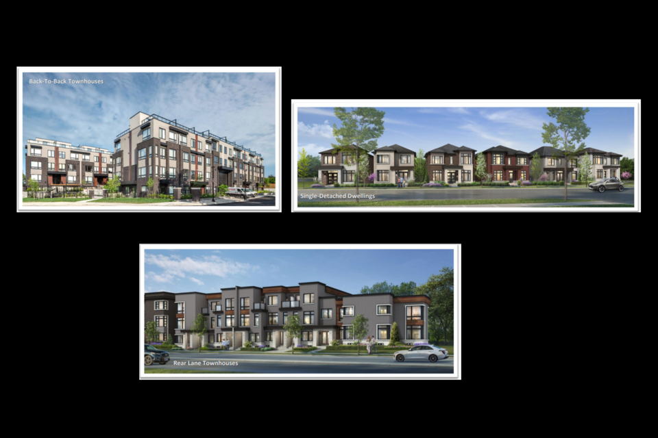 Renderings show the different types of housing options in the proposed subdivision.