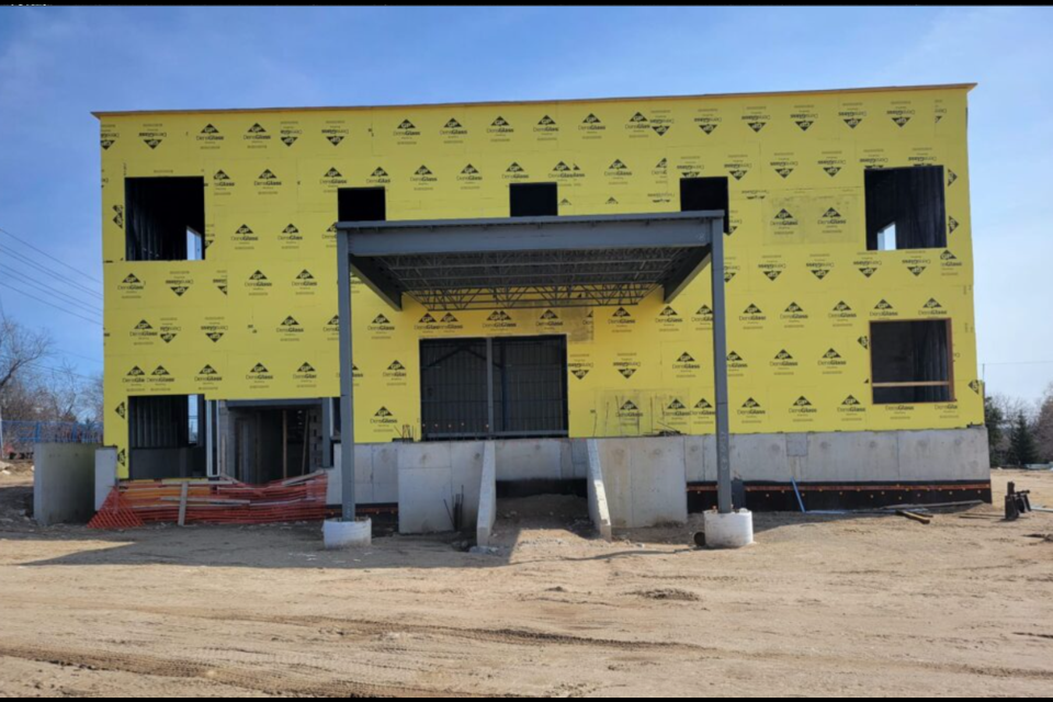 A photo taken in March showing construction progress on the new cultural centre at 85 Boxwood Drive.