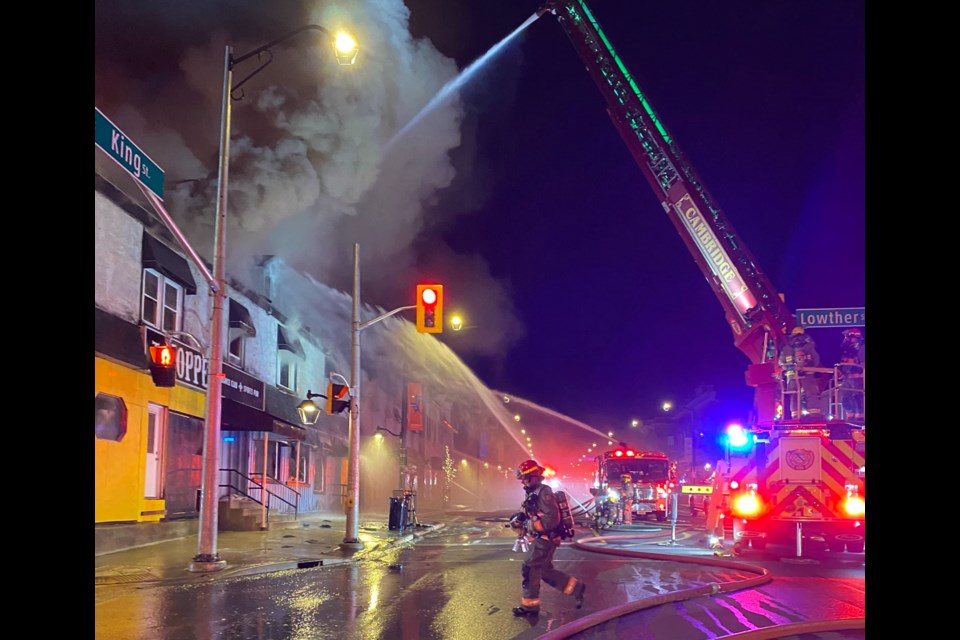 Cambridge firefighters are on the scene of a fire at The Hopper on King and Lowther streets in Preston.