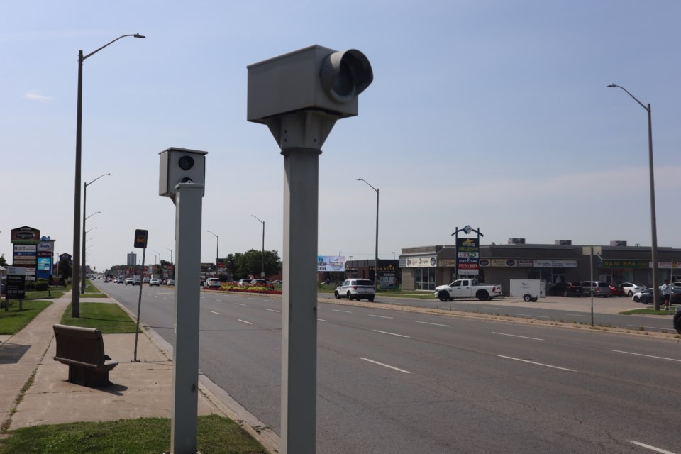 The red light camera at Hespeler Road and Sheldon Drive.