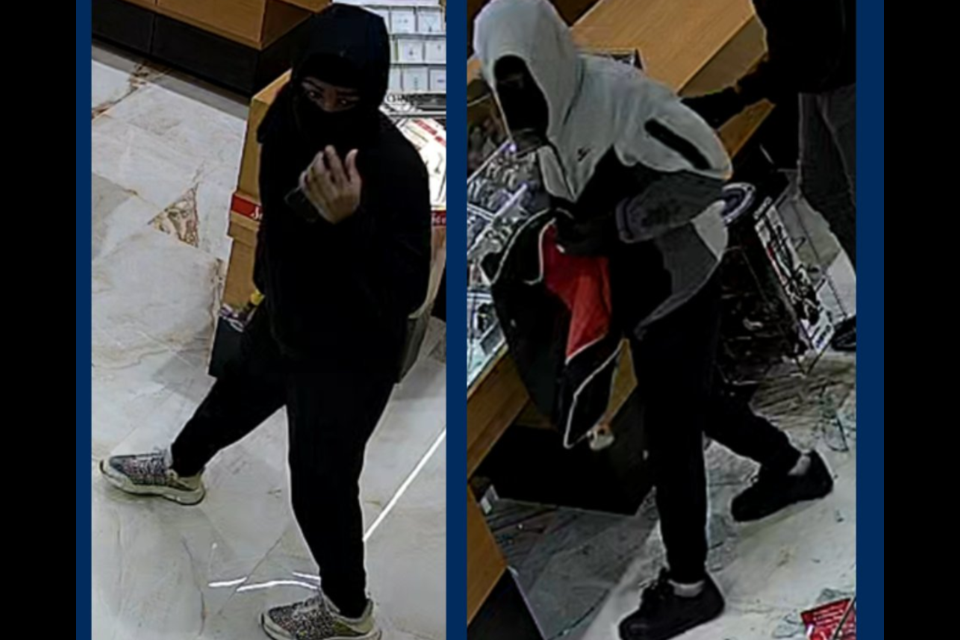 Police want to identify three suspects caught on camera during a jewelry store robbery at Cambridge Centre mall Monday night.