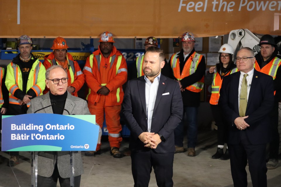 Joseph Mancinelli, international VP and Canadian director of LiUNA was joined by Minister of Labour David Piccini and Cambridge MPP Brian Riddell at this morning's announcement.