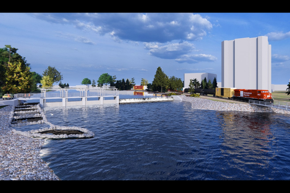 A rendering of the proposed Riverside Park dam.