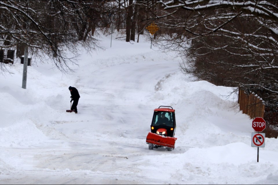 The view down Grant Street in West Galt this morning. City plows were making the rounds overnight, hitting main streets and intersections first before getting to the residential streets.