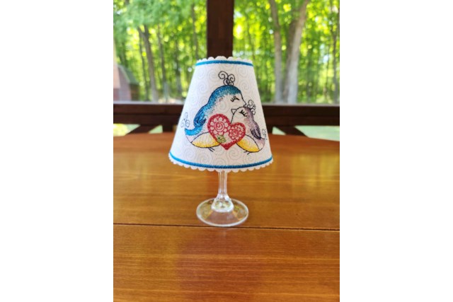 Wine Glass Shade - Adorable Love Birds - Small Front