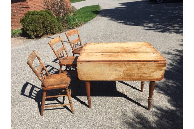 Antique Drop Leaf Pine Table And 3 Chairs Collingwoodtoday Ca