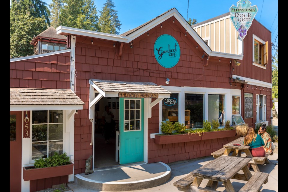 The patio in front of the Gumboot Cafe is a sunny spot to while away the day.