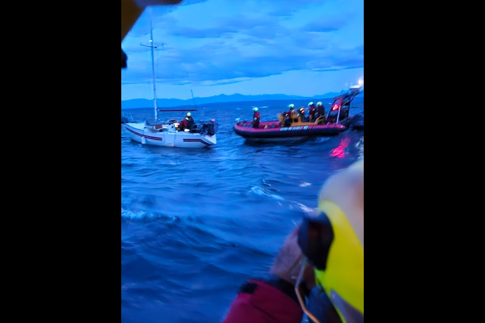 The team sent one crewmember over to the sailboat, a manoeuvre which Huntly said was very difficult and required careful seamanship due to the high waves and stormy conditions.