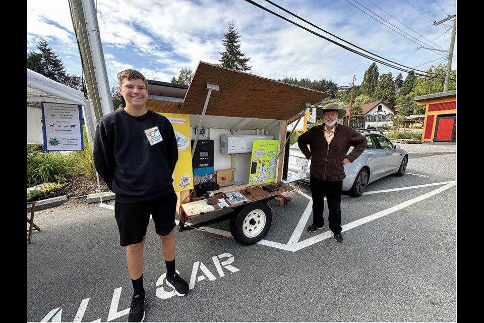 Gerry Pageau of the Sunshine Coast Community Solar Association, showing off the solar system built by local student Logan Inkster with a wee bit of help from Gerry.