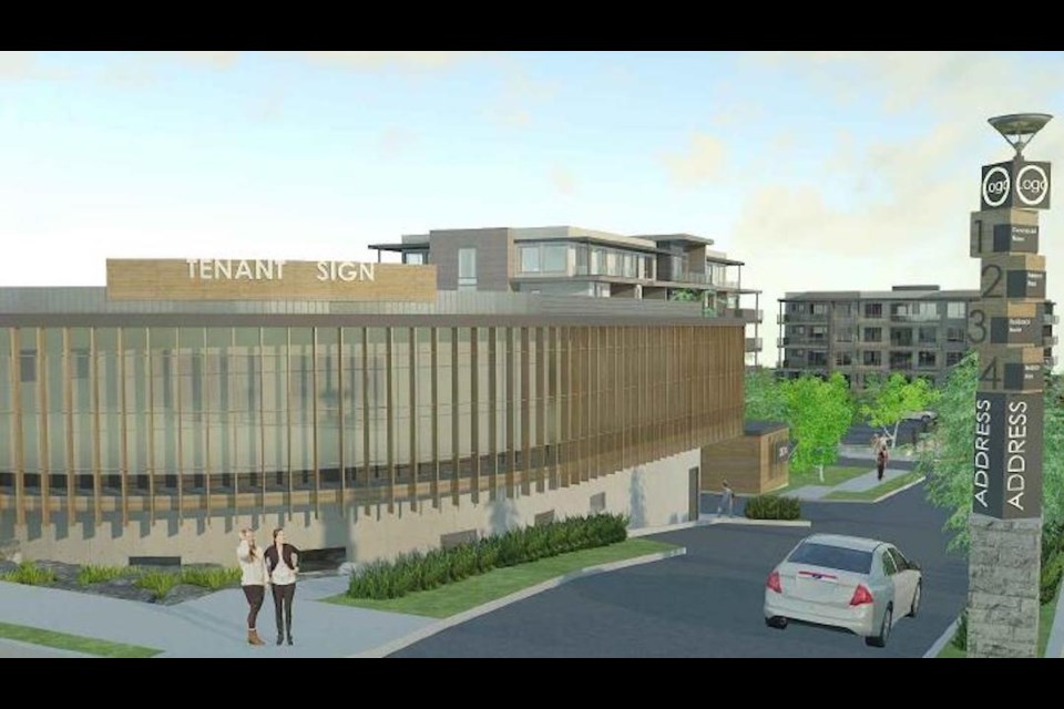 A rendering  of the development from the entrance on Gibsons Way, showing building A. 