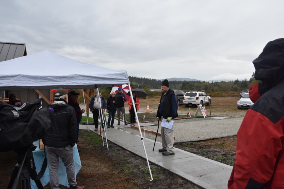 Charles Ennis welcoming guests to the reopening of the Sechelt observatory and sharing information about the Sunshine Coast Astronomy Club