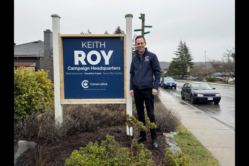 Conservative candidate Keith Roy outside of his campaign headquarters in Sechelt. 