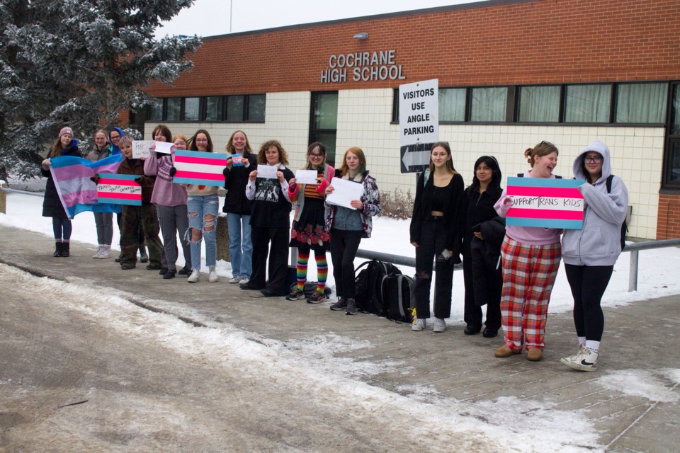 To protest new gender policy legislation brought forward by Danielle Smith, students in Cochrane's tri-school area participated in the Alberta School Walkout that took place on Feb. 7.