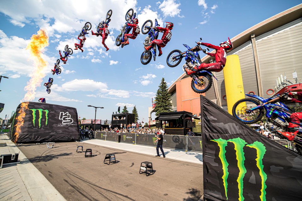 Cody Matechuk performing in the Freestyle Motocross at the Monster Energy Compound during the 2024 Calgary Stampede [photo credit: Jason Haigh]