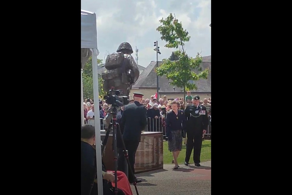 Princess Anne formally dedicates artist Don Begg's statue in France to mark the 80th anniversary of D-Day on June 5, 2024.