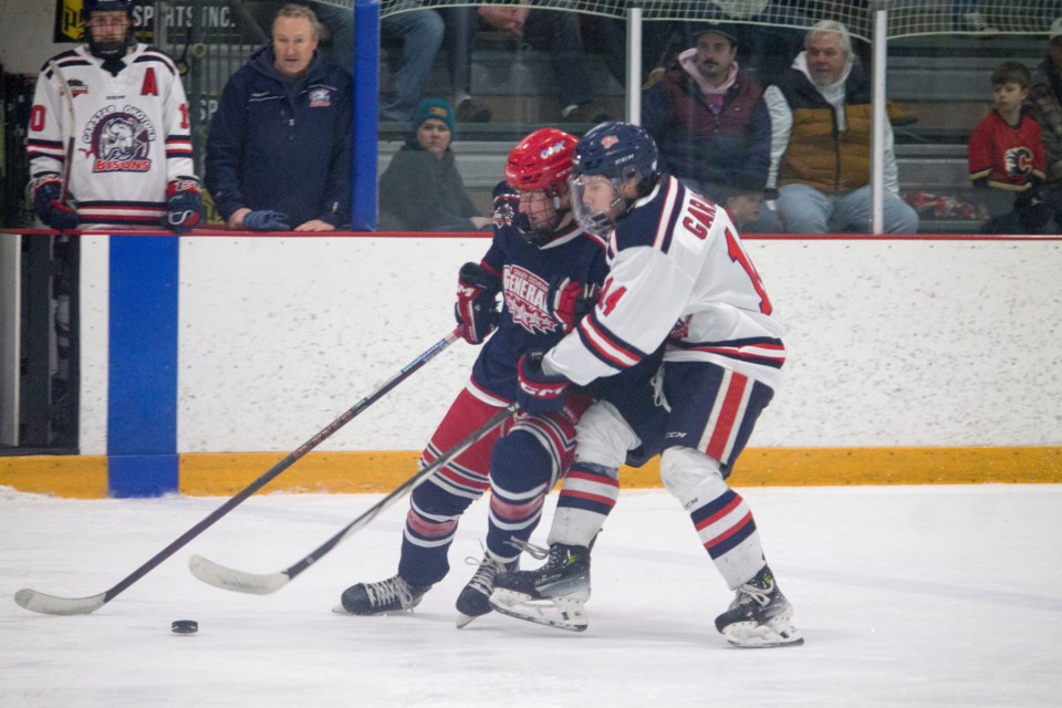 The Cannex Cochrane Generals fell short against the Carstar Okotoks Bisons in game two of the HJHL Semifinals on Feb. 23.