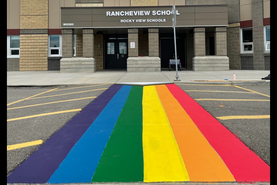 The new Progress Flag crosswalk at RancheView School. Submitted Photo