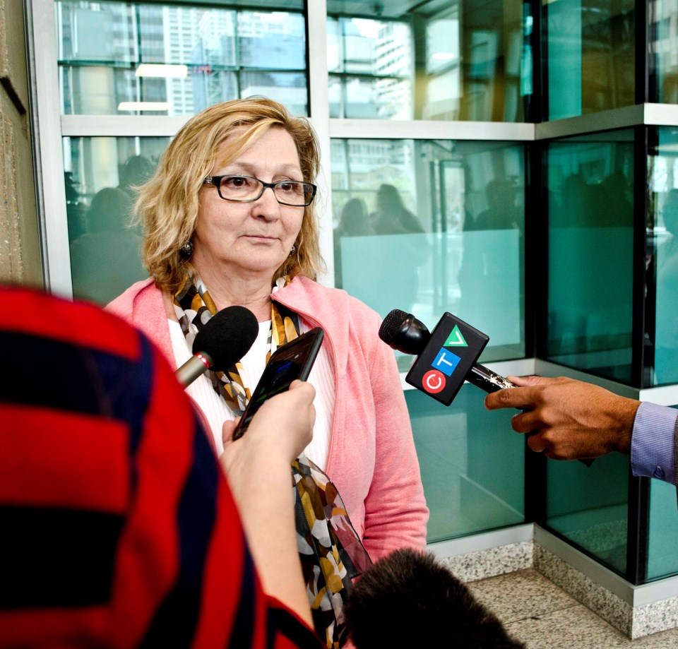 Ryan Lane&#8217;s mother, Lorraine Jackson, speaks to the media after reading her victim impact statement in court, right before the murderers had their sentencing, each