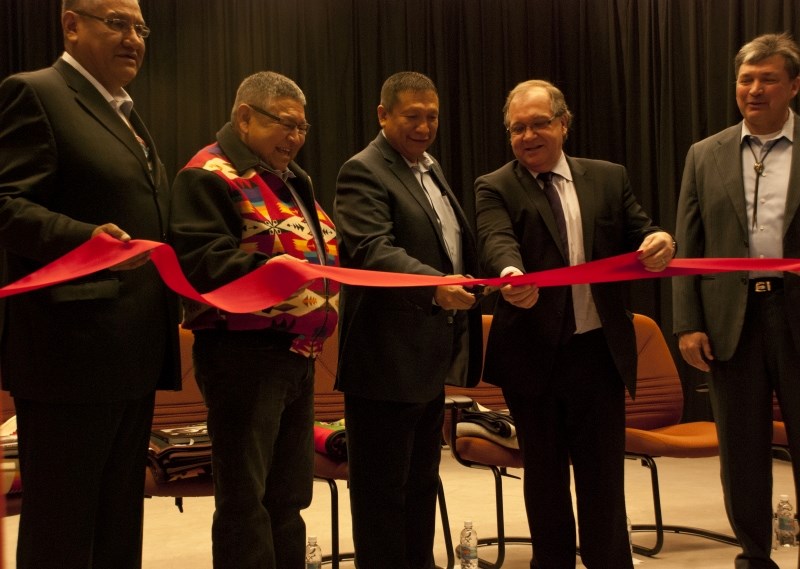 March 20 marked the official grand opening of the Stoney Nakoda Elementary School. On hand for the ribbon-cutting ceremony were (from left) Chief Bruce Labelle of Chiniki