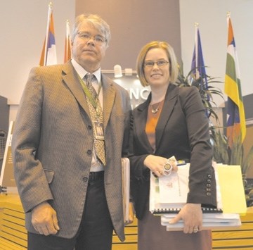 Rocky View County Planners Richard Barss (left) and Amy Zaluski were proud to see the County Plan adopted on Oct. 1 after more than a year of public consultation, research,