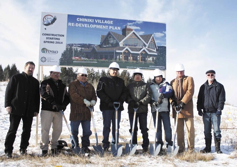 Above: The Chiniki band of the Stoney Nakoda Nation celebrates the schematic design unveiling of the new Chiniki Village Nov. 18. From left: Alvin Fritz of Alvin Reinhard