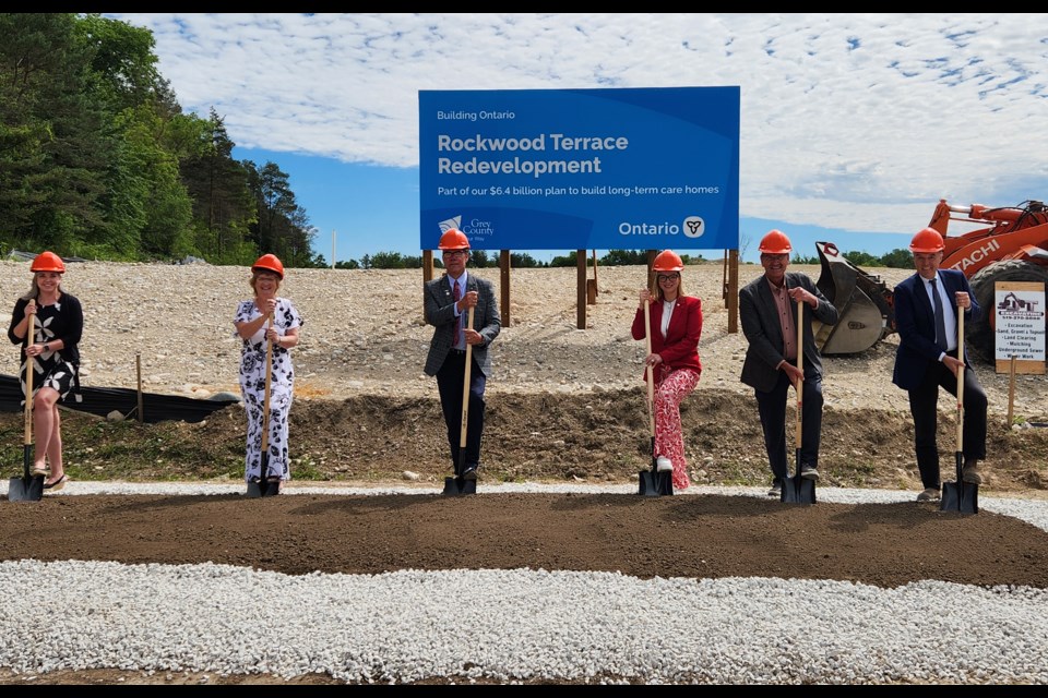 From left: Grey County Director of Long-Term Care Jennifer Cornell, Rockwood Terrace Executive Director Karen Kraus, Grey County Warden Brian Milne, Minister of Long-Term Care Natalia Kusendova-Bashta, West Grey Mayor Kevin Eccles and Bruce-Grey-Owen Sound MPP Rick Byers were all on hand to “break the ground” for the new Rockwood Terrace long-term care home in Durham.