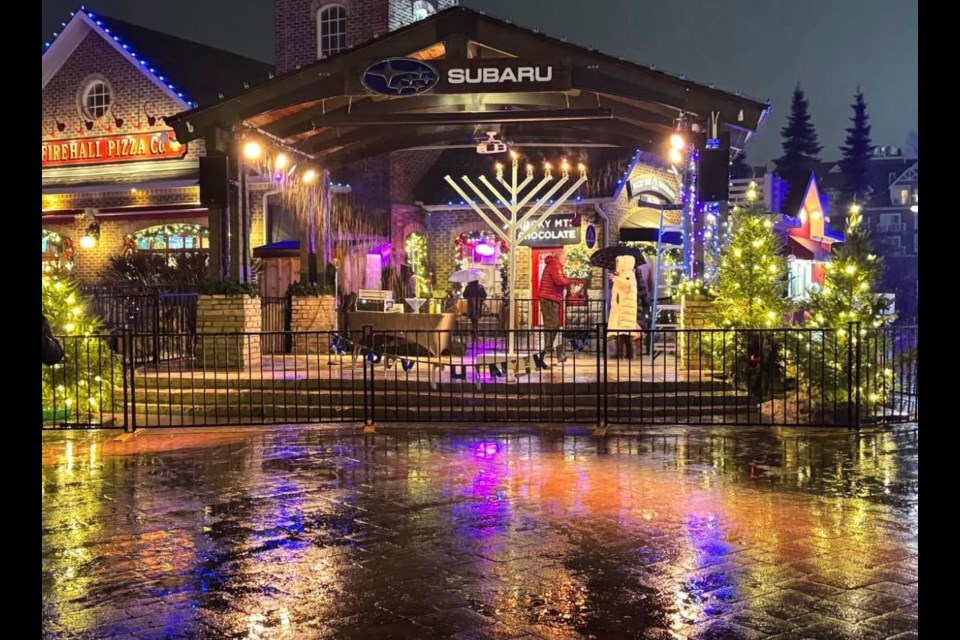 The Menorah set up at the outdoor stage at Blue Mountain Village on Dec. 29 for the second-annual lighting ceremony hosted by Chabad Collingwood. 