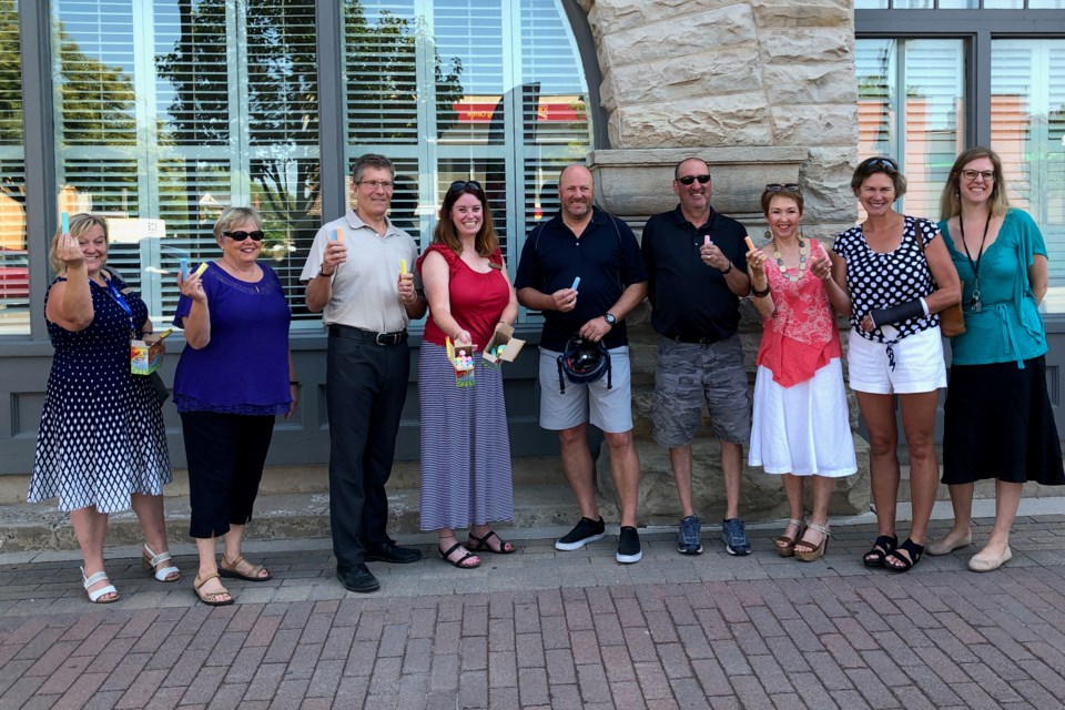 From left: Hospice Georgian Triangle (HGT) Executive Director Trish Rawn, Councillor Kathy Jeffery, Mayor Brian Saunderson, HGT Foundation Director Janet Fairbridge, Deputy Mayor Keith Hull, Councillor Steve Berman, Councillor Deb Doherty, Councillor Mariane McLeod, and Kelley Cookson, community events and engagement coordinator for Hospice Georgian Triangle Foundation. Erika Engel/CollingwoodToday