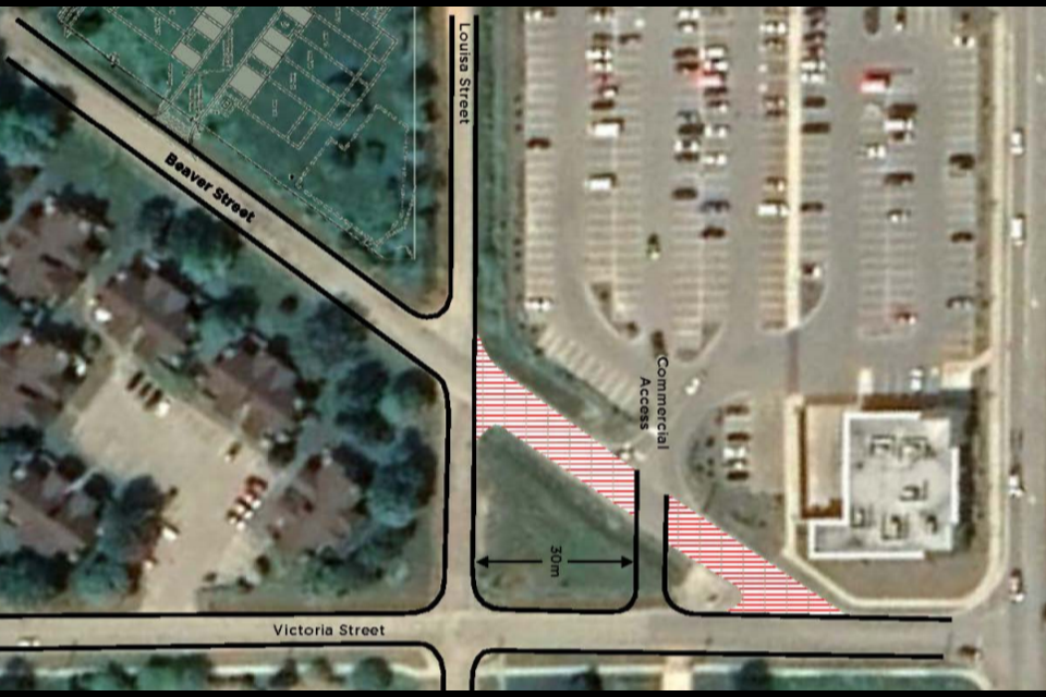 A preliminary engineering report is recommending reconstructing the entrance to the Foodland and LCBO parking lot from Bruce Street South to Victoria Street. Contributed photo. 