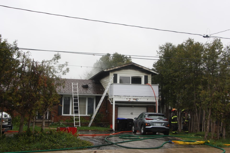 The upstairs unit in a three-unit home on Oak Street was destroyed by a fire on April 29, 2023. 