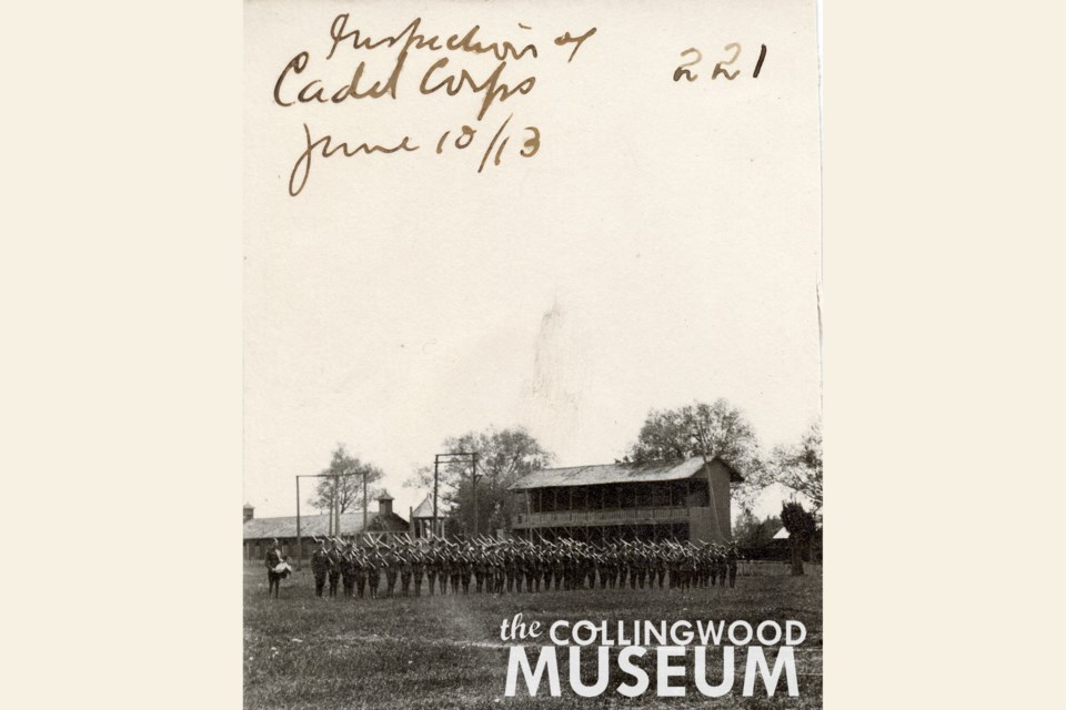 This multi-level grandstand was used by residents hoping to get a good view of horse races and ... perhaps ... famed sharpshooter Annie Oakley. Photo contributed by Collingwood Museum Huron Institute 221, 4; Collingwood Museum Collection X2014.63.1, 
