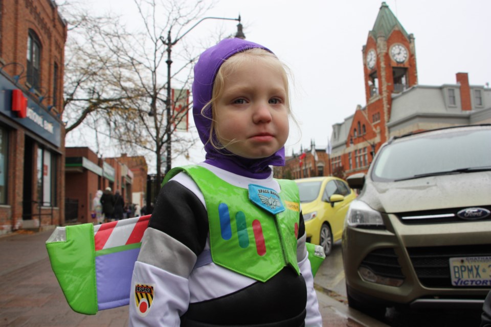 This little Buzz Lightyear would have gone to infinity and beyond for candy. Luckily, she only had  to go to Hurontario Street. Oct. 27,2018 Erika Engel/CollingwoodToday