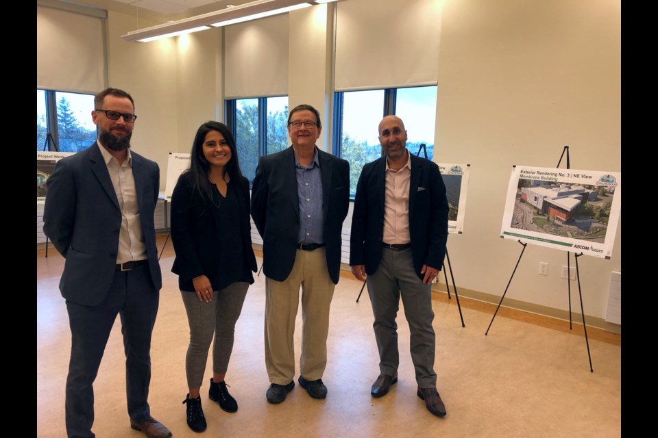 Members of the Collingwood water treatment plant expansion project team: Ken Kaden from the Town of Collingwood, Laura Alvarez, assistant project manager from AECOM, Mike Ainley from Ainley Group, and Brian Sahely, project manager from AECOM.
