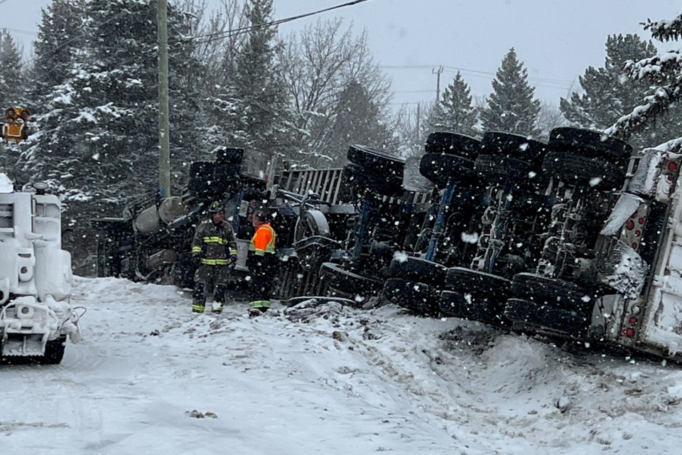 Collingwood Fire Department, OPP, Paramedics and Public Works responded to the single-vehicle rollover on Tenth Line between Mountain Road and Georgian Meadows. 