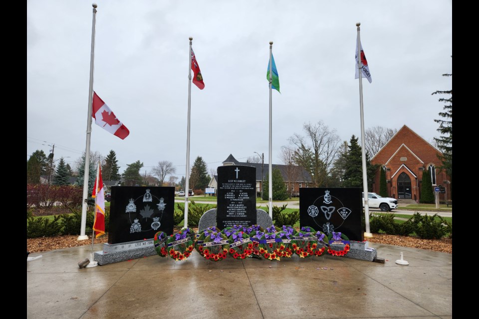 The Cenotaph in Thornbury after the services.