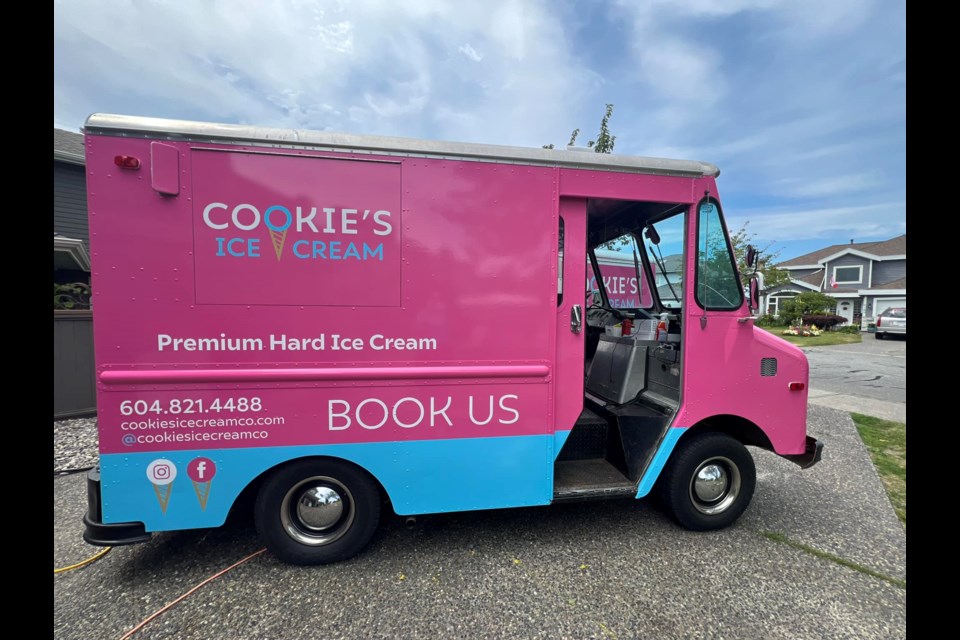 Cookie's Ice Cream truck looking for a place to park.