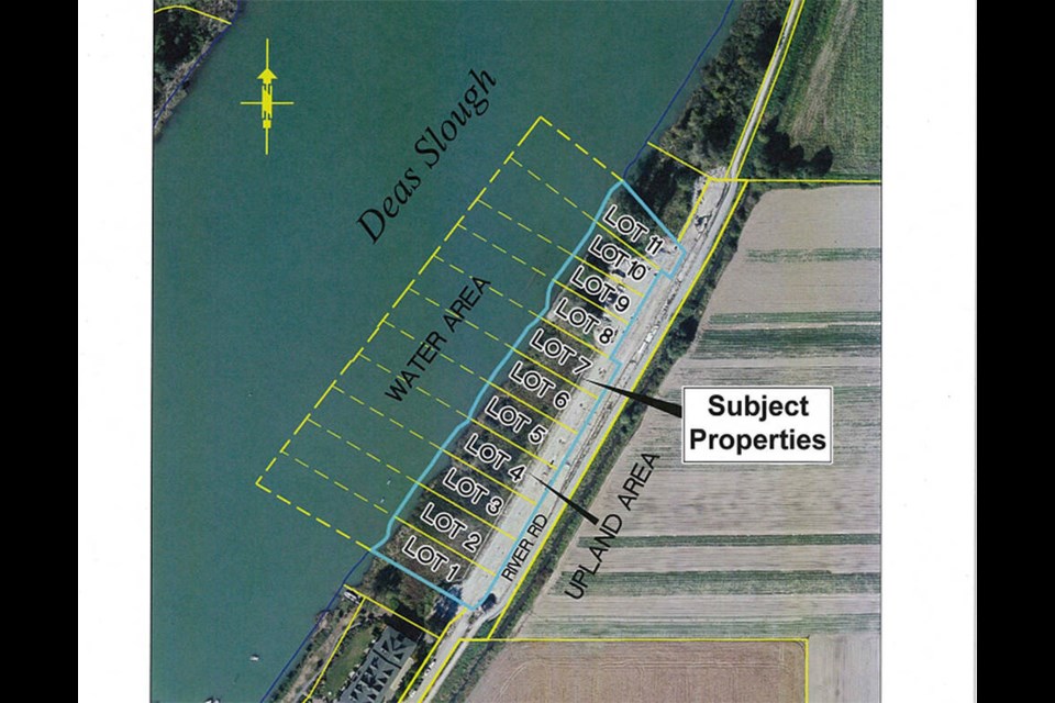 The latest application for the River Road site would see the siting requirements modified for single-detached houses on the 11 properties, allowing for larger houses to be built in the upland area. City of Delta report 